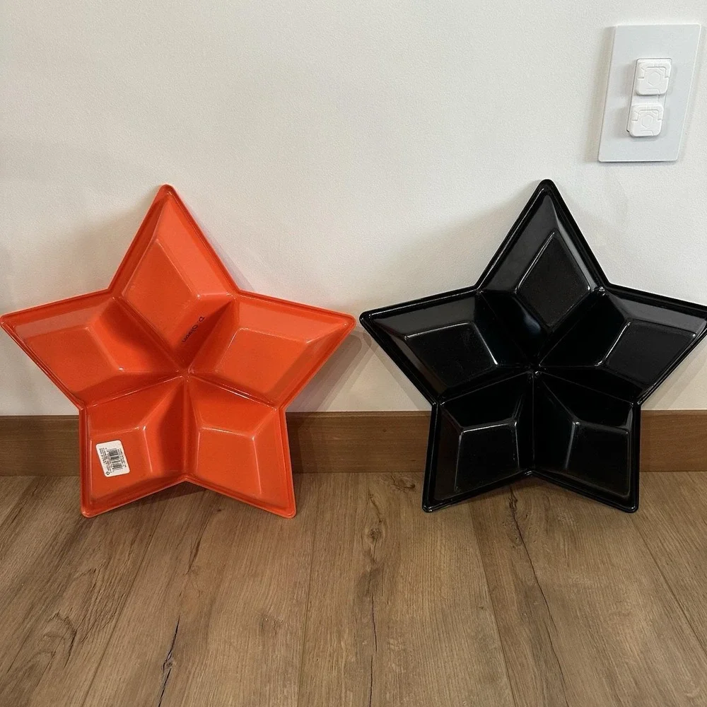 Set Of 2 VTG Halloween Plastic Star Serving Trays 90's Orange Black Relish Fruit - Picture 4 of 8